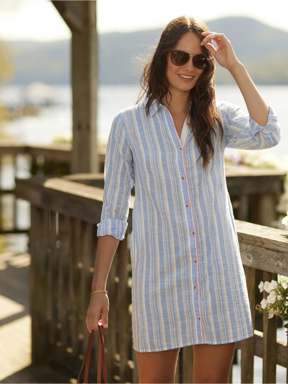 Hatley Cara Blue and White Striped Midi Shirt Dress NWT